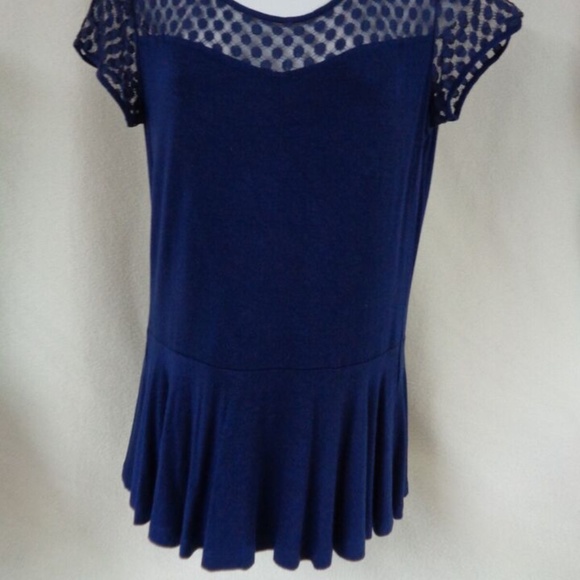VINTAGE BOSTON PROPER BLUE POLKA-DOT LACE BODICE FITTED WAIST TOP BACK ZIP S - Picture 2 of 6